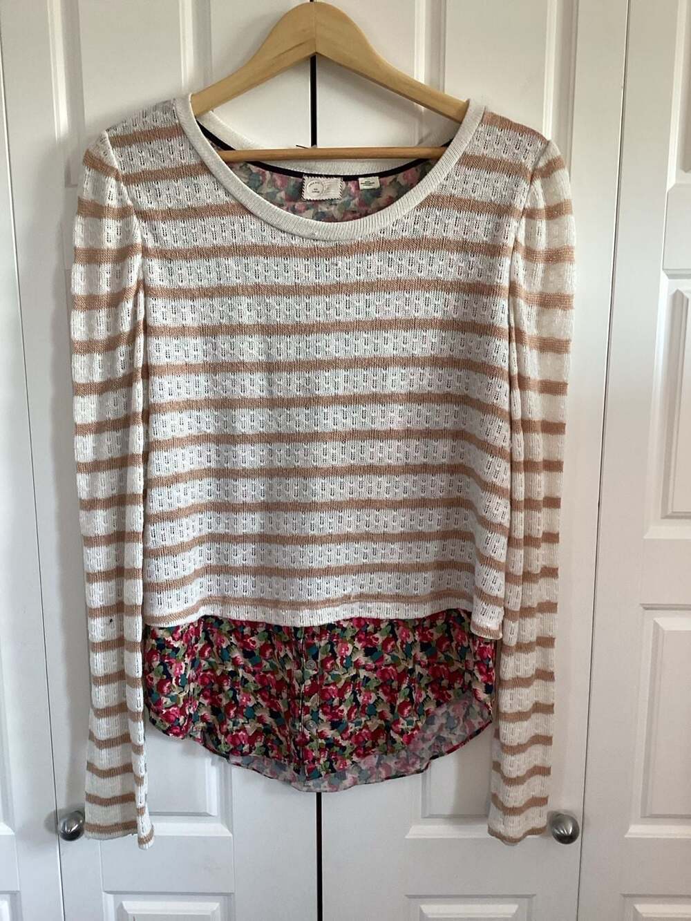 Postmark Anthropologie Ginny Striped Layered Floral Peekaboo Tulip Back Top